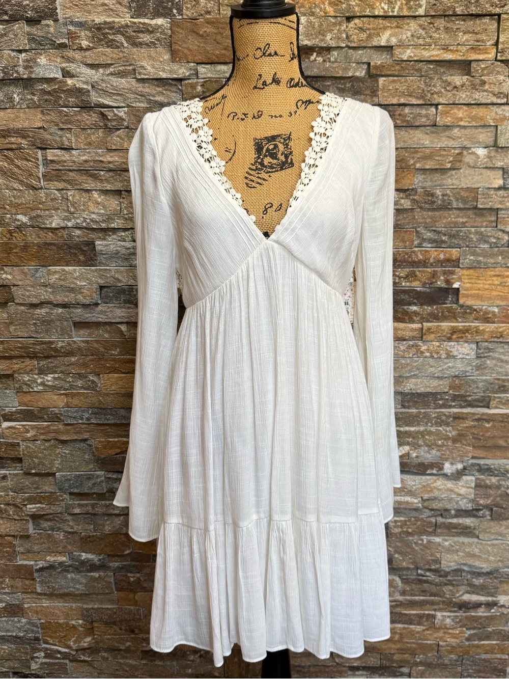 Free People Gentle Dreamer Tunic Mini Dress Med Lace Open Back Gauzy Boho White